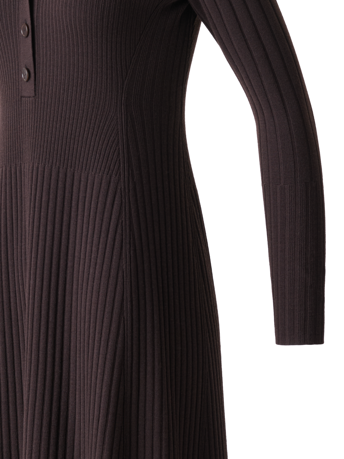 Designer Henley V-Neck Merino Wool Knit Midi Dress - neutral - brown