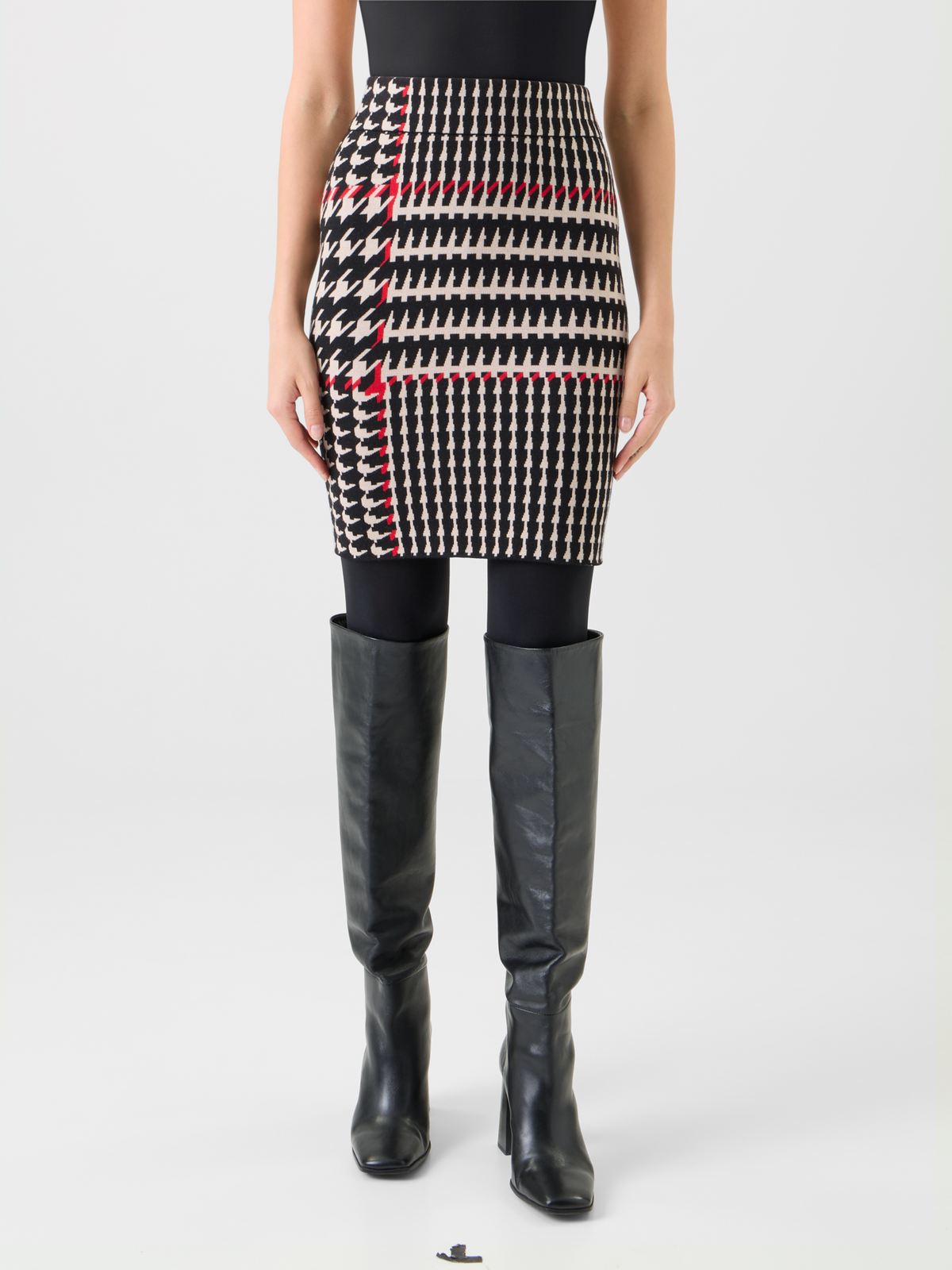 Designer XL Glencheck Jacquard Knit Skirt - black - multicolor #editorial