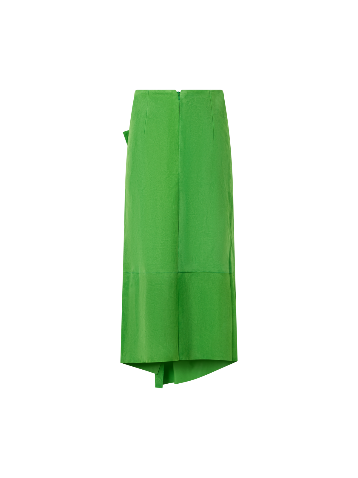 Designer Asymmetrical Skirt with Front Gathering in Suede - green
