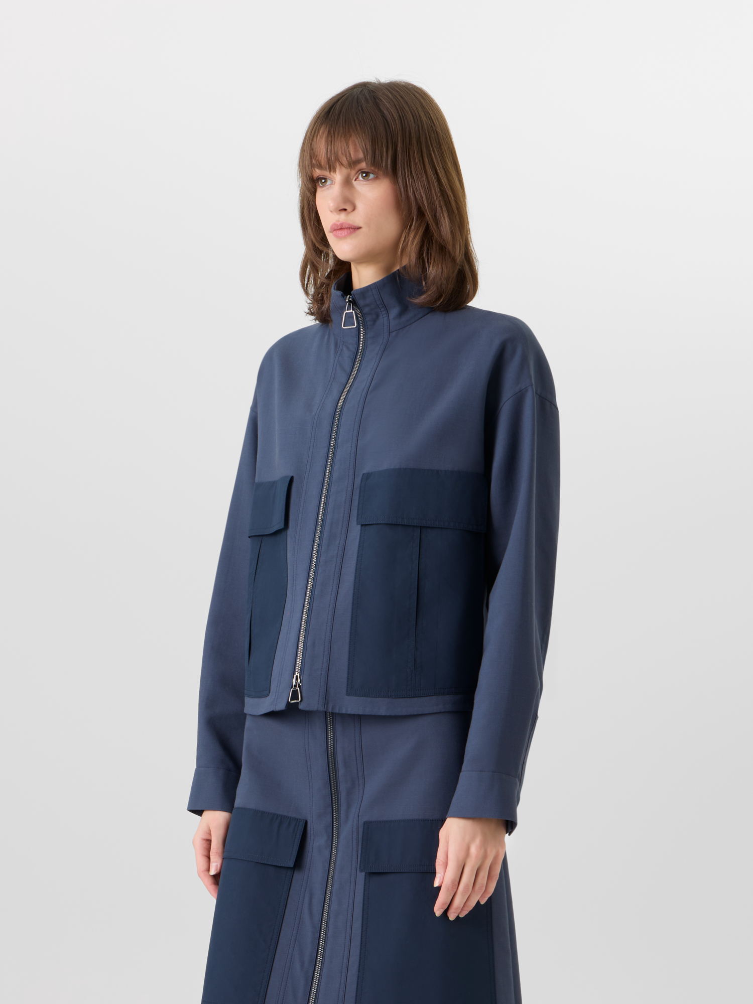 Designer Kamil Short Jacket in Cotton Double-Face - blue 