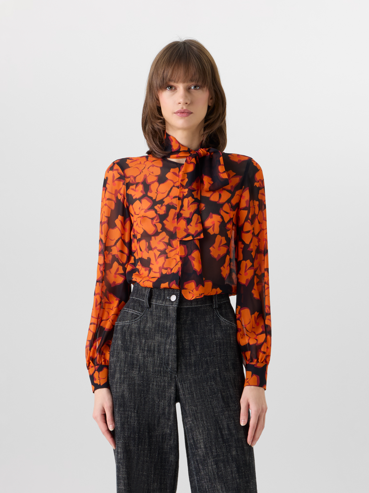 Designer Long-Sleeve Papercut Flower Blouse - multicolor #editorial
