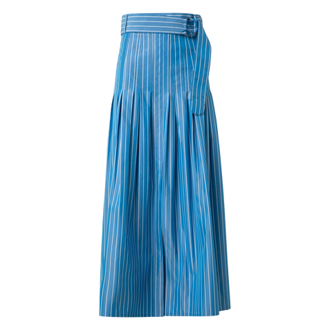 Pleated Midi Skirt in Striped Cotton
