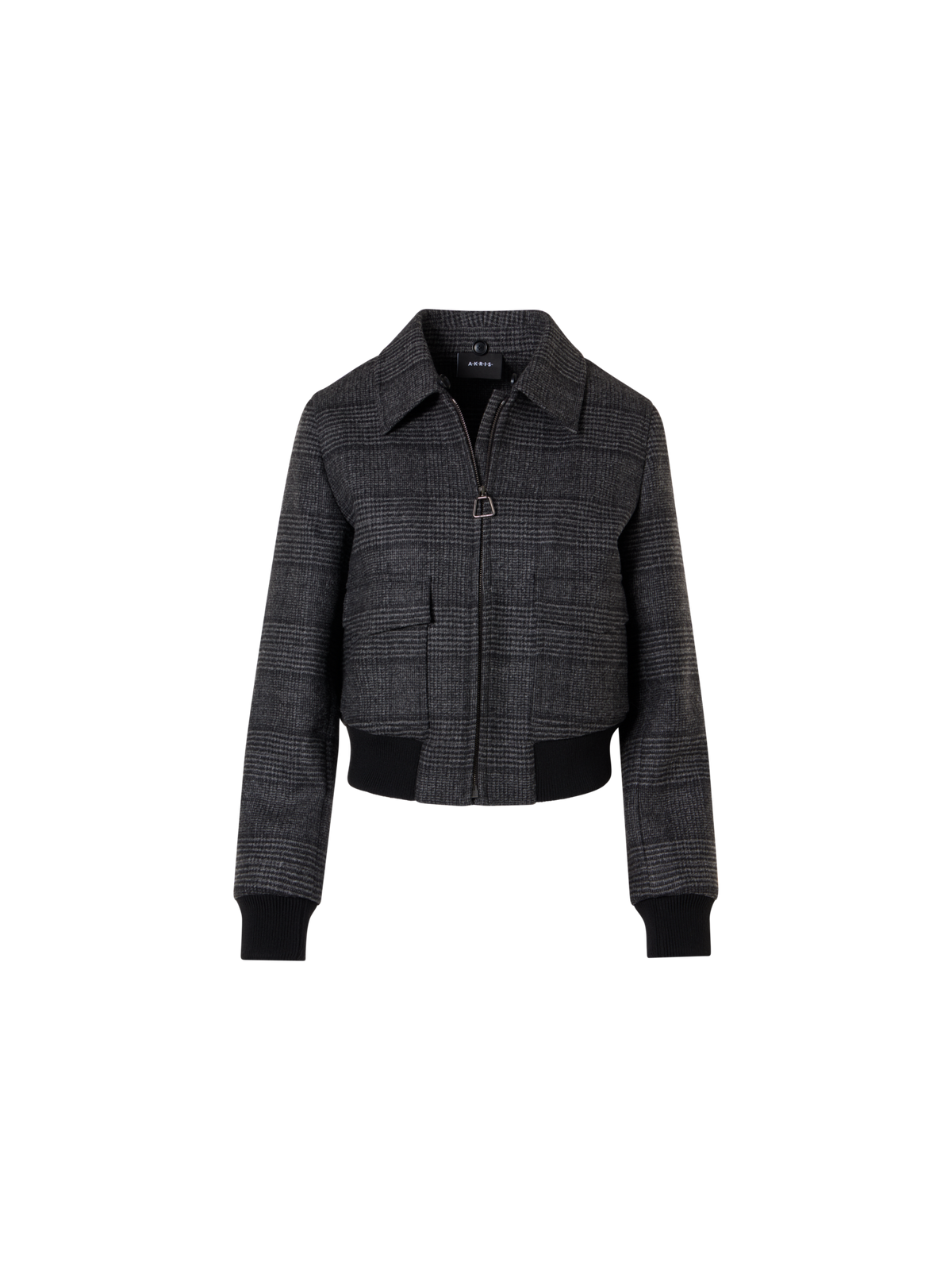 Designer Prince of Wales Wool Double-Face Bomber with Trapezoid Padding - black - multicolor - grey