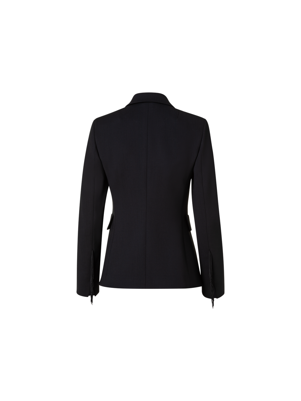 Designer Wool Stretch Crêpe Jacket with Fringes - black