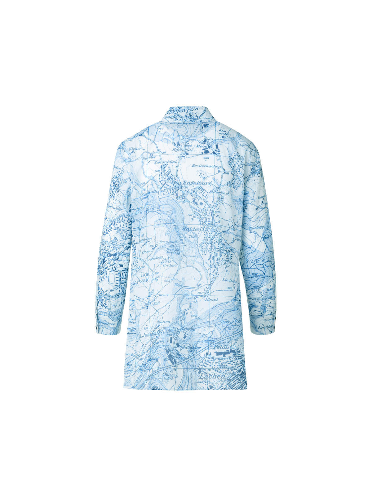 Designer St. Gallen Map Print Cotton Tunic Blouse - blue - multicolor