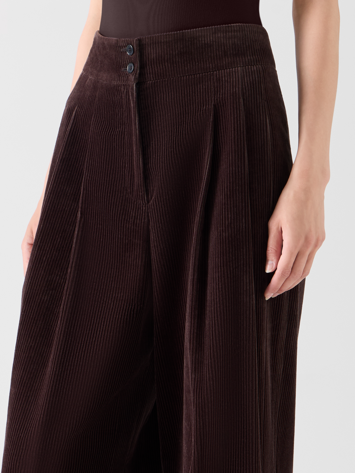 Designer Wide Pleated Pants in Cotton Corduroy - brown 