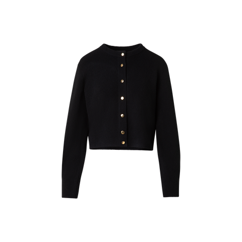 Ribbed Cashmere Cardigan with Gold Buttons