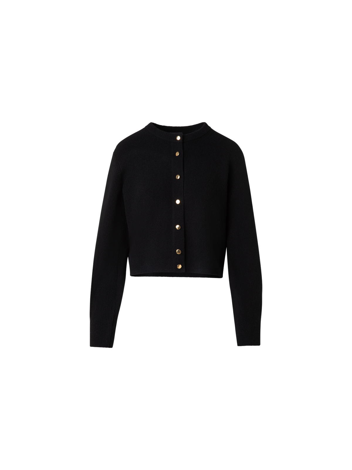 Designer Ribbed Cashmere Cardigan with Gold Buttons - black