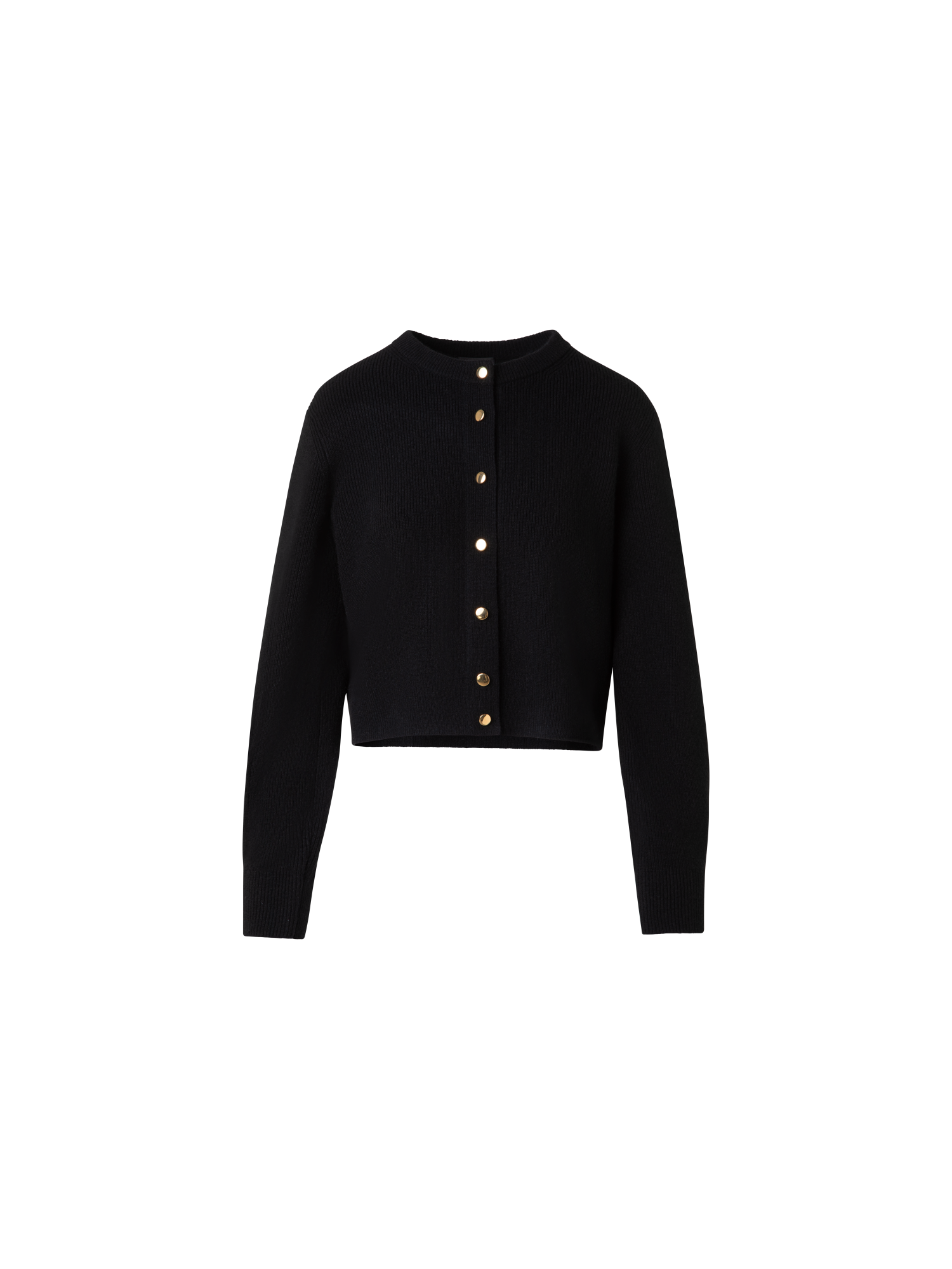 Designer Ribbed Cashmere Cardigan with Gold Buttons - black