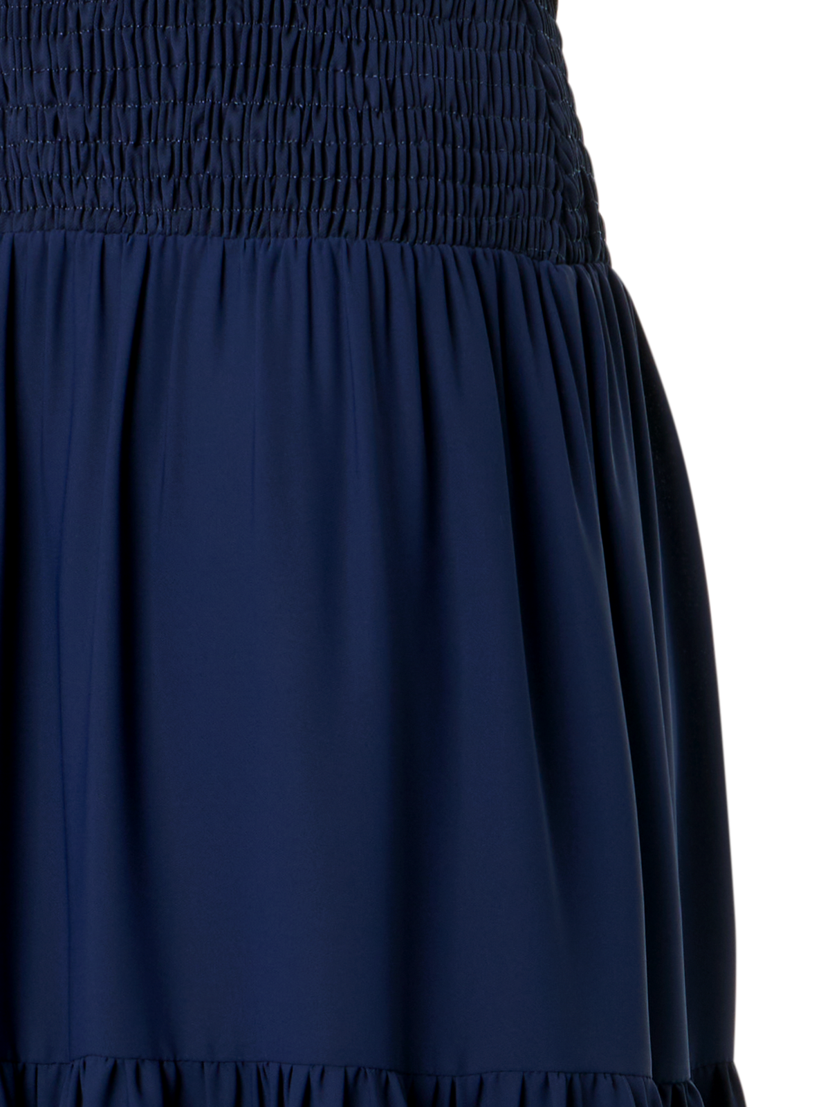 Designer Fitted Smocked Georgette A-Line Midi Dress - navy - blue