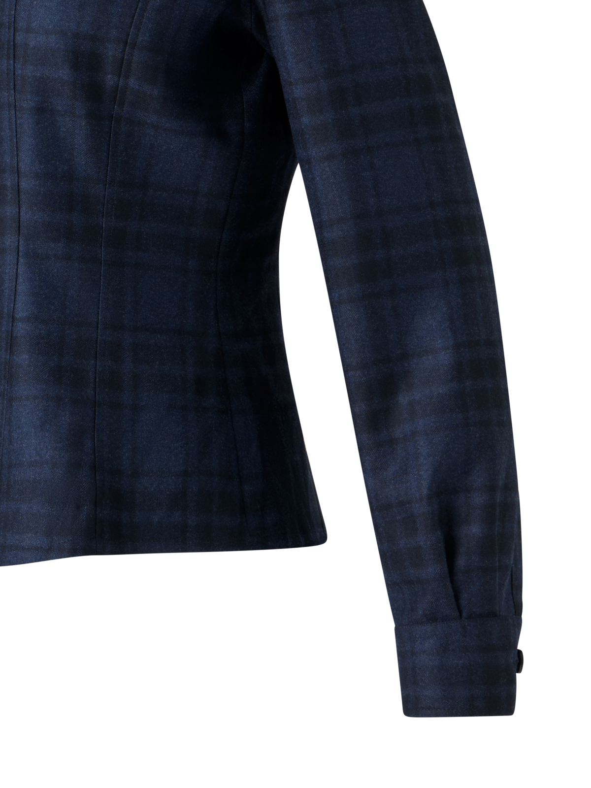 Designer Fitted Wool Flannel Plaid Shirt Blouse - neutral - navy - blue