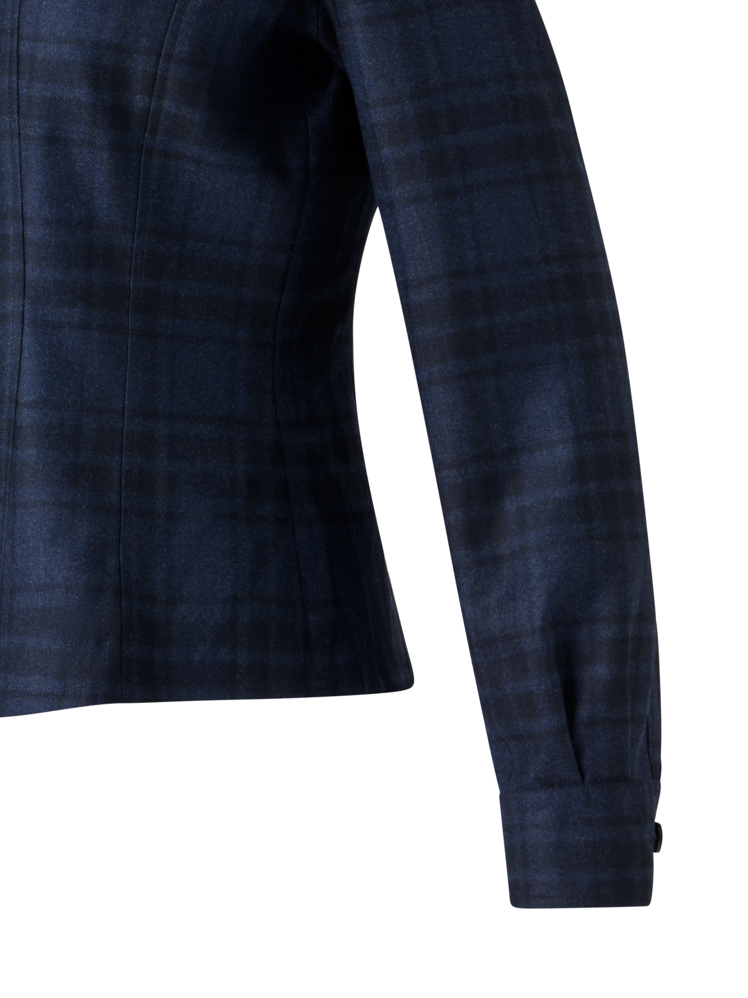 Designer Fitted Wool Flannel Plaid Shirt Blouse - neutral - navy - blue