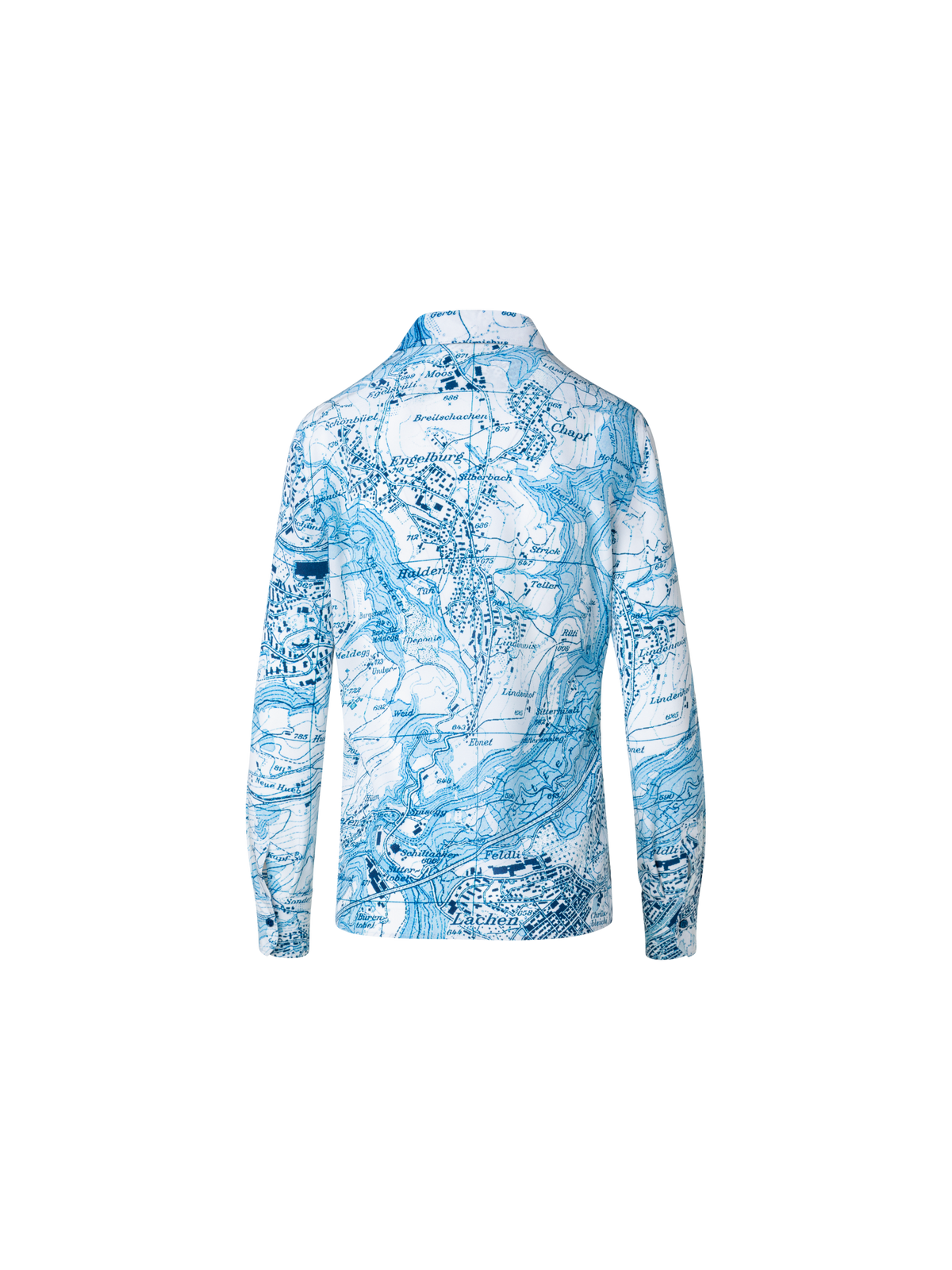 Designer St. Gallen Map Print Silk Blouse - blue - multicolor