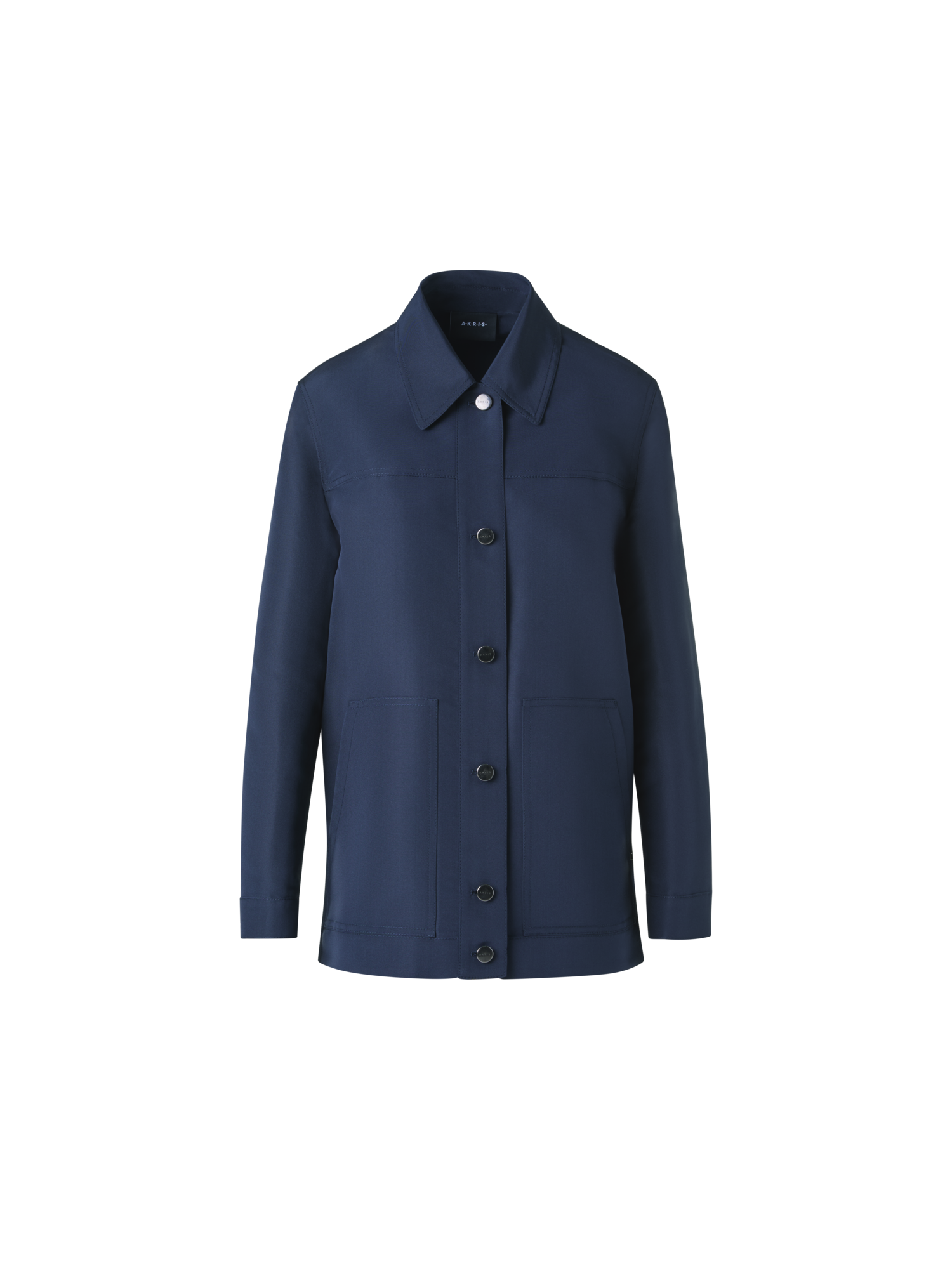 Designer Ottoman Silk Shirt Jacket - neutral - navy - blue