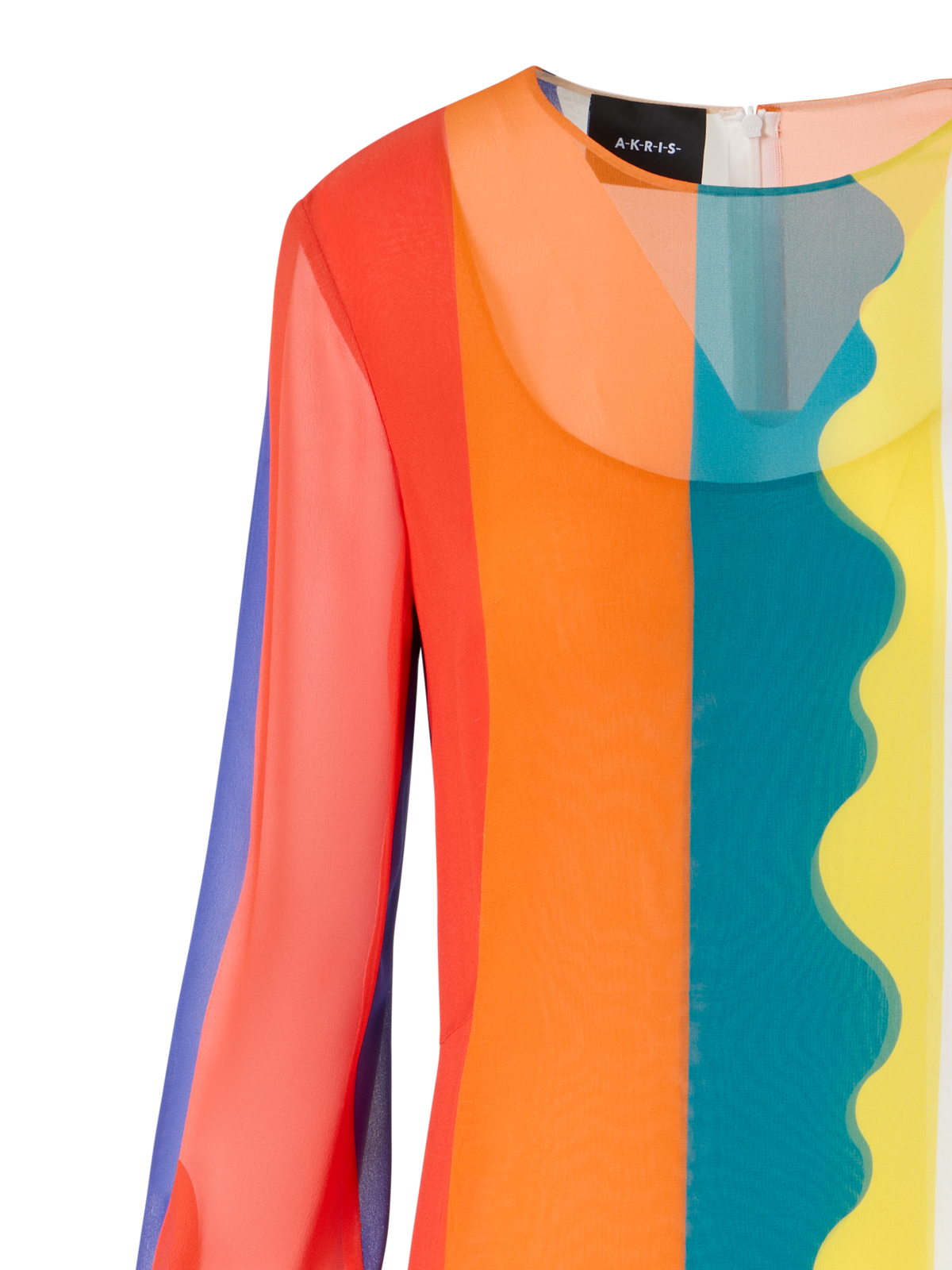 Designer Silk Long Dress with Paravent Print - multicolor