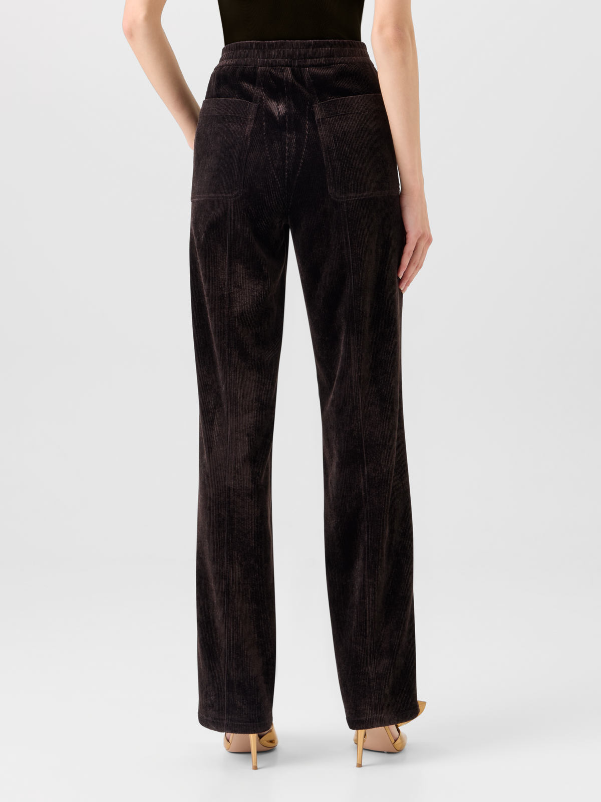 Designer Pants with Elastic Waist in Viscose Corduroy - brown #editorial