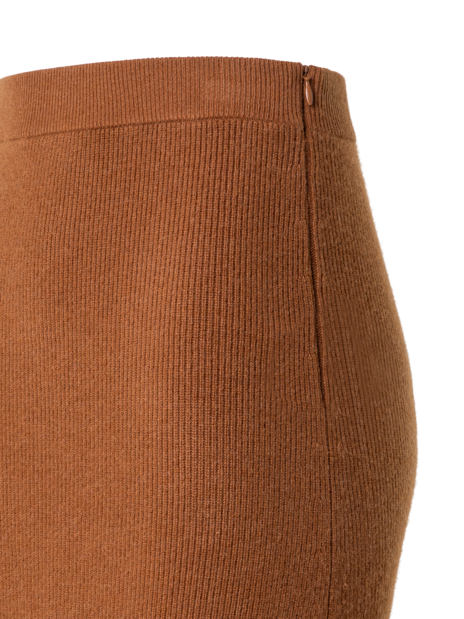 Designer Midi Knit Skirt in Ribbed Cashmere - brown