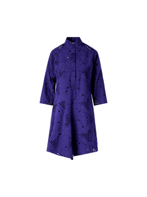 Designer Flower Eyelet Handkerchief Dress - purple