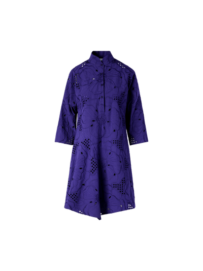 Designer Flower Eyelet Handkerchief Dress - purple