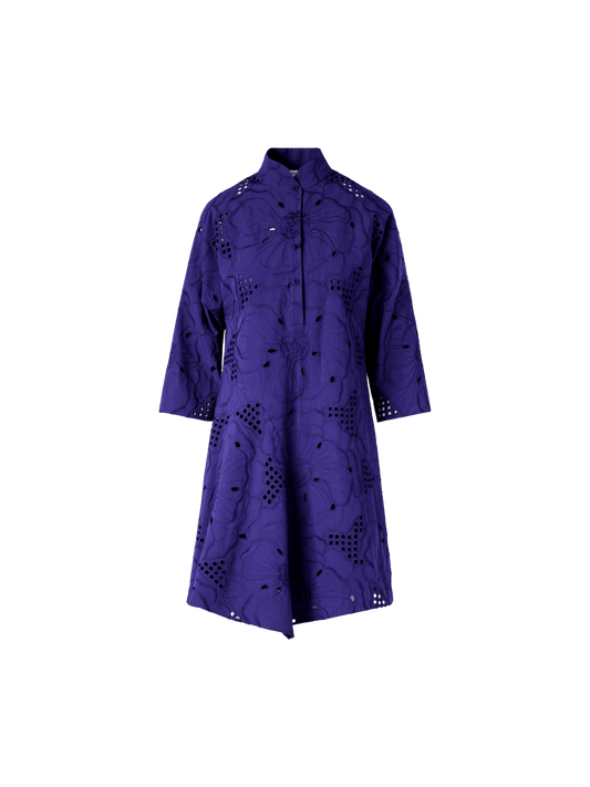 Designer Flower Eyelet Handkerchief Dress - purple