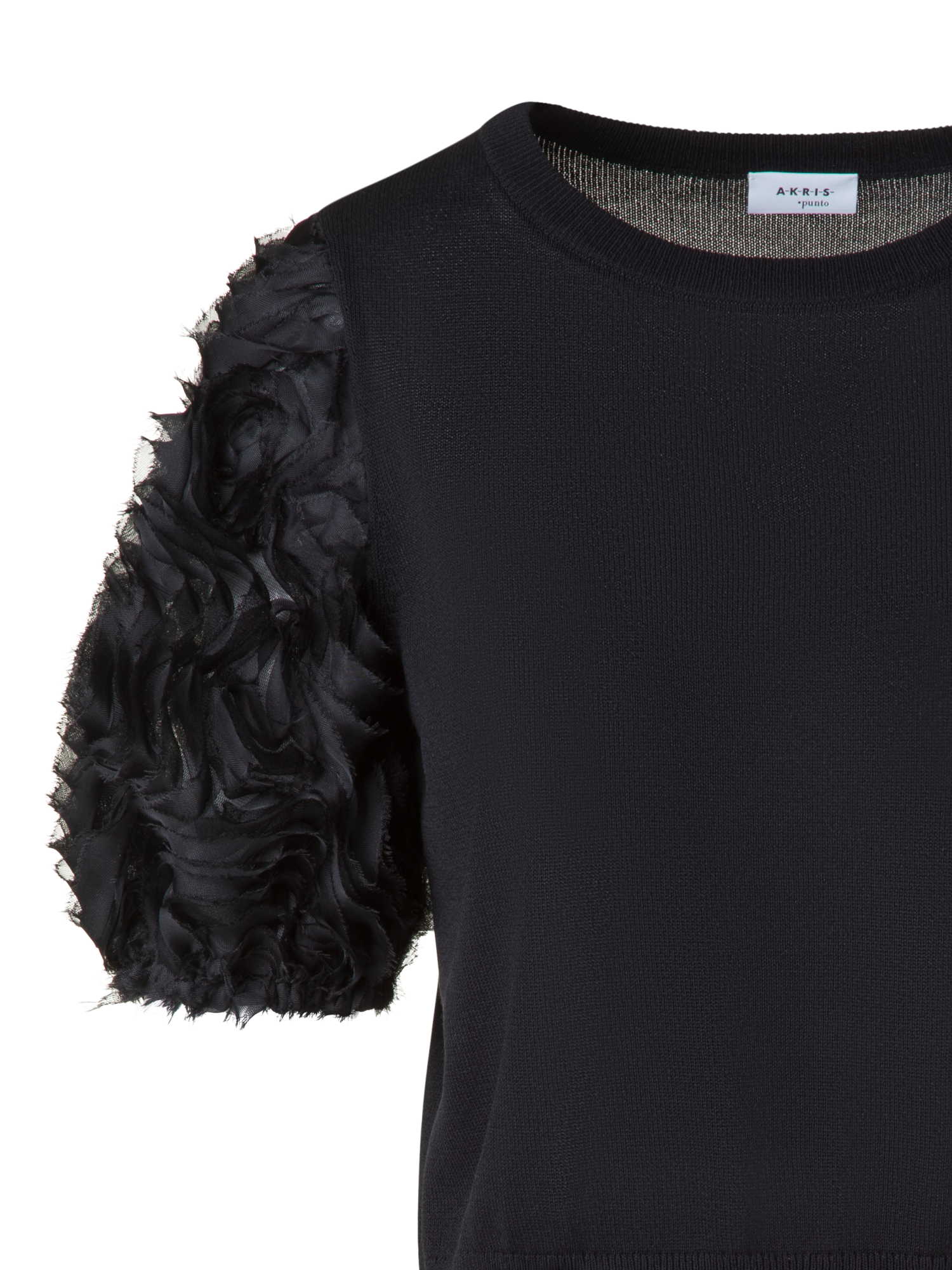Designer Merino Knit Shirt with 3D Carnation Embroidery - black