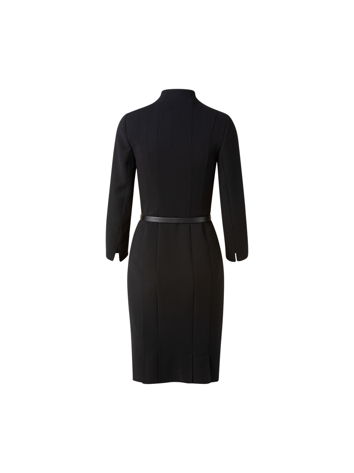 Designer 3/4 Sleeve Wool Double-Face Mock Neck Dress - black