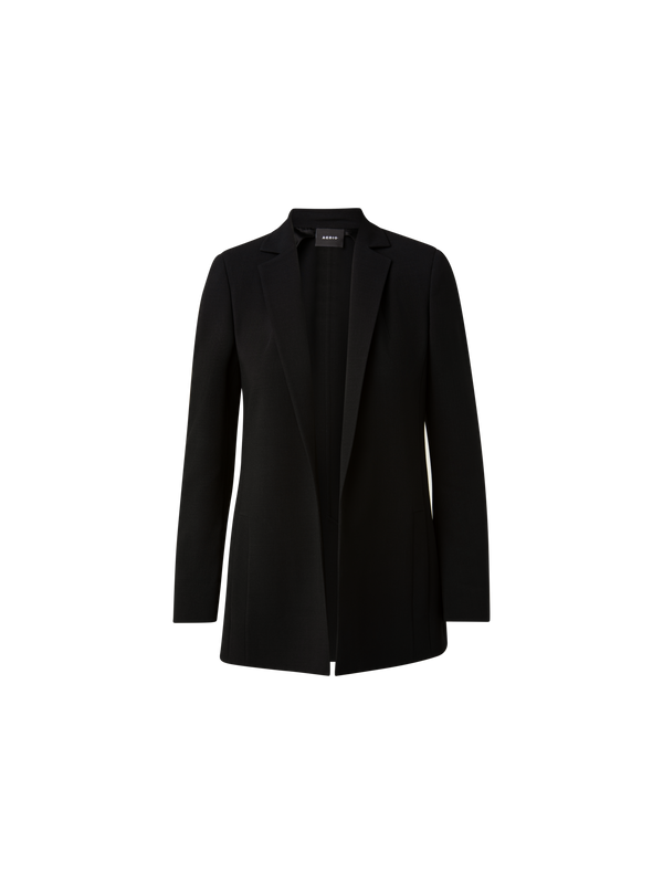 Designer Wool Double-Face Blazer with Elongated Lapel - black
