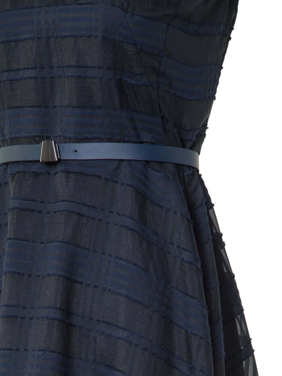 Designer Plaid Fit and Flare Midi Dress - neutral - navy - blue