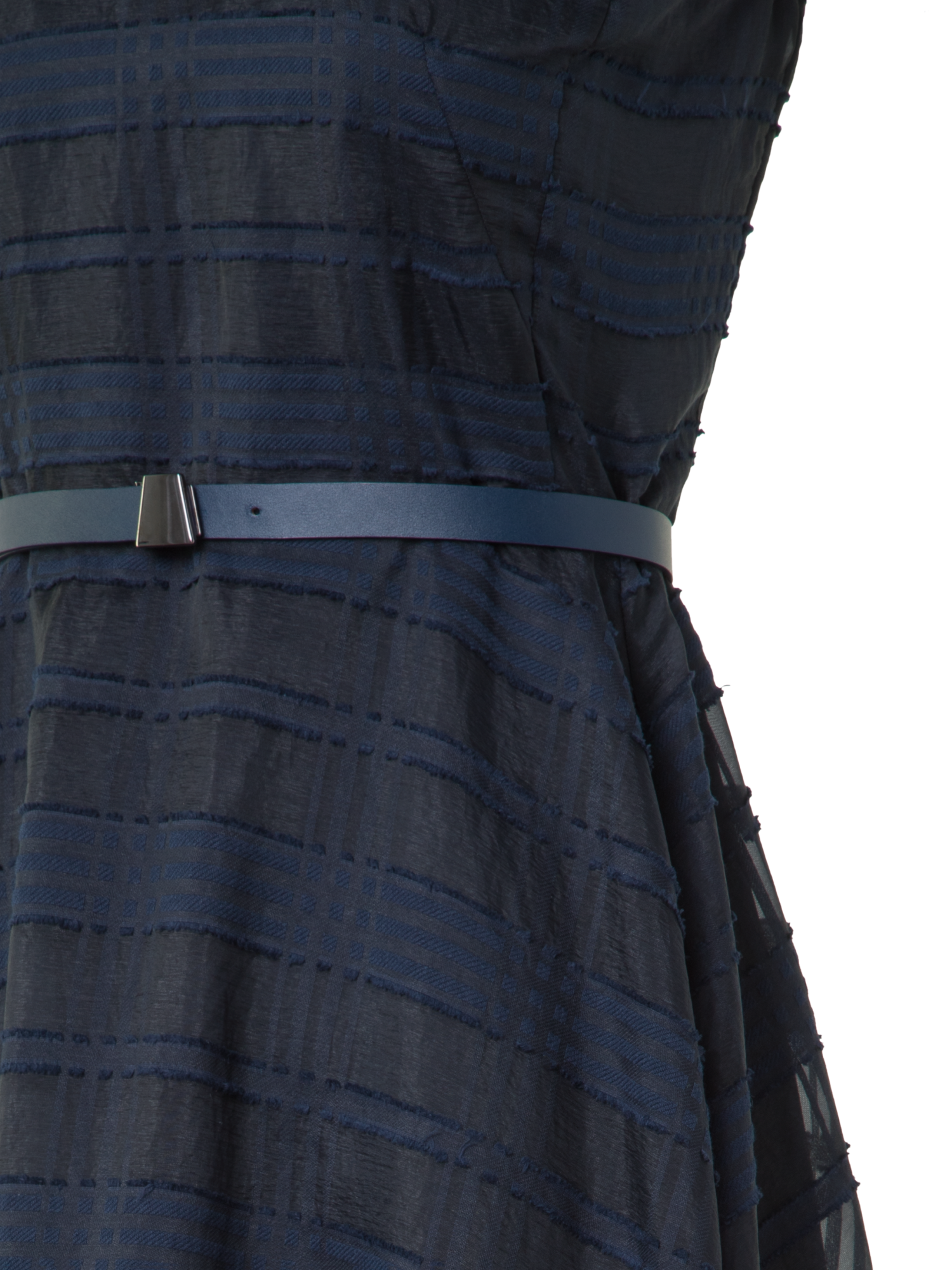 Designer Plaid Fit and Flare Midi Dress - neutral - navy - blue