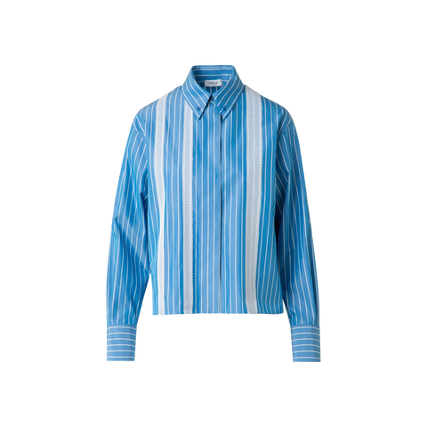 Boxy Blouse in Striped Cotton with Mesh Tape