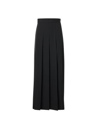 Designer Pleated Wool Midi Skirt - black