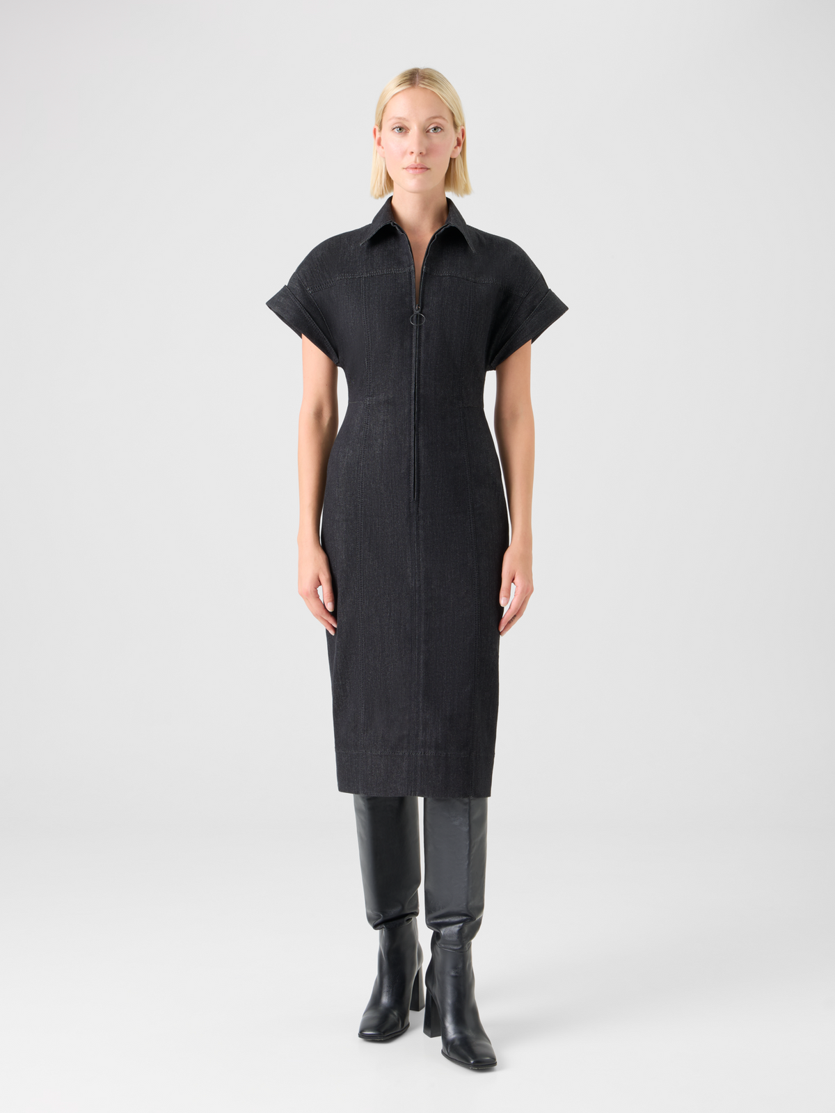 Fitted Cotton Stretch Denim Dress Black Denim / 2 Fitted Cotton Stretch Denim Dress Black Denim / 2