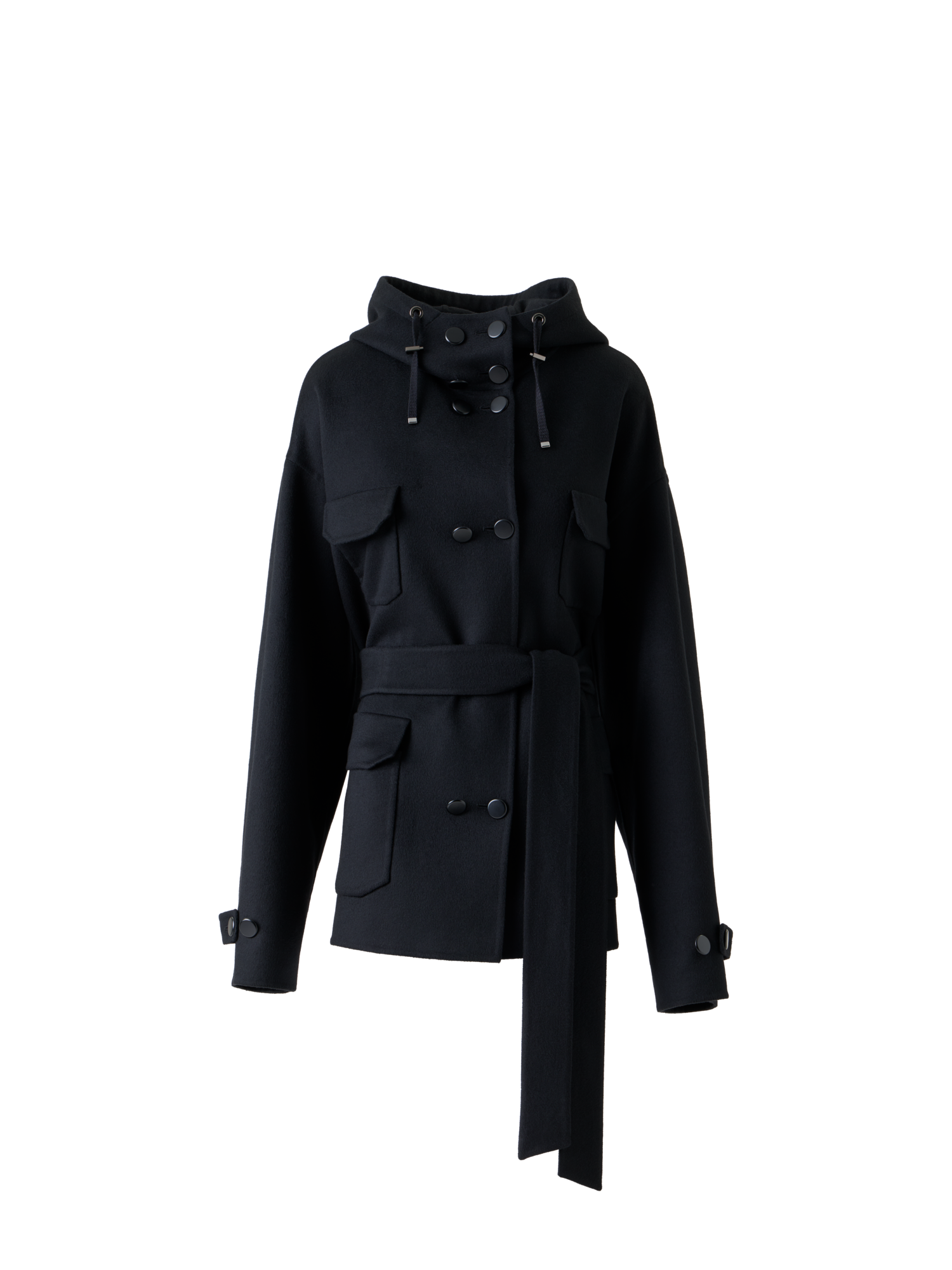 Designer Double-Breasted Cashmere Double-Face Parka - black - neutral