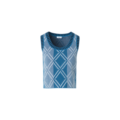 Cropped Merino Knit Top with Diamond Jacquard