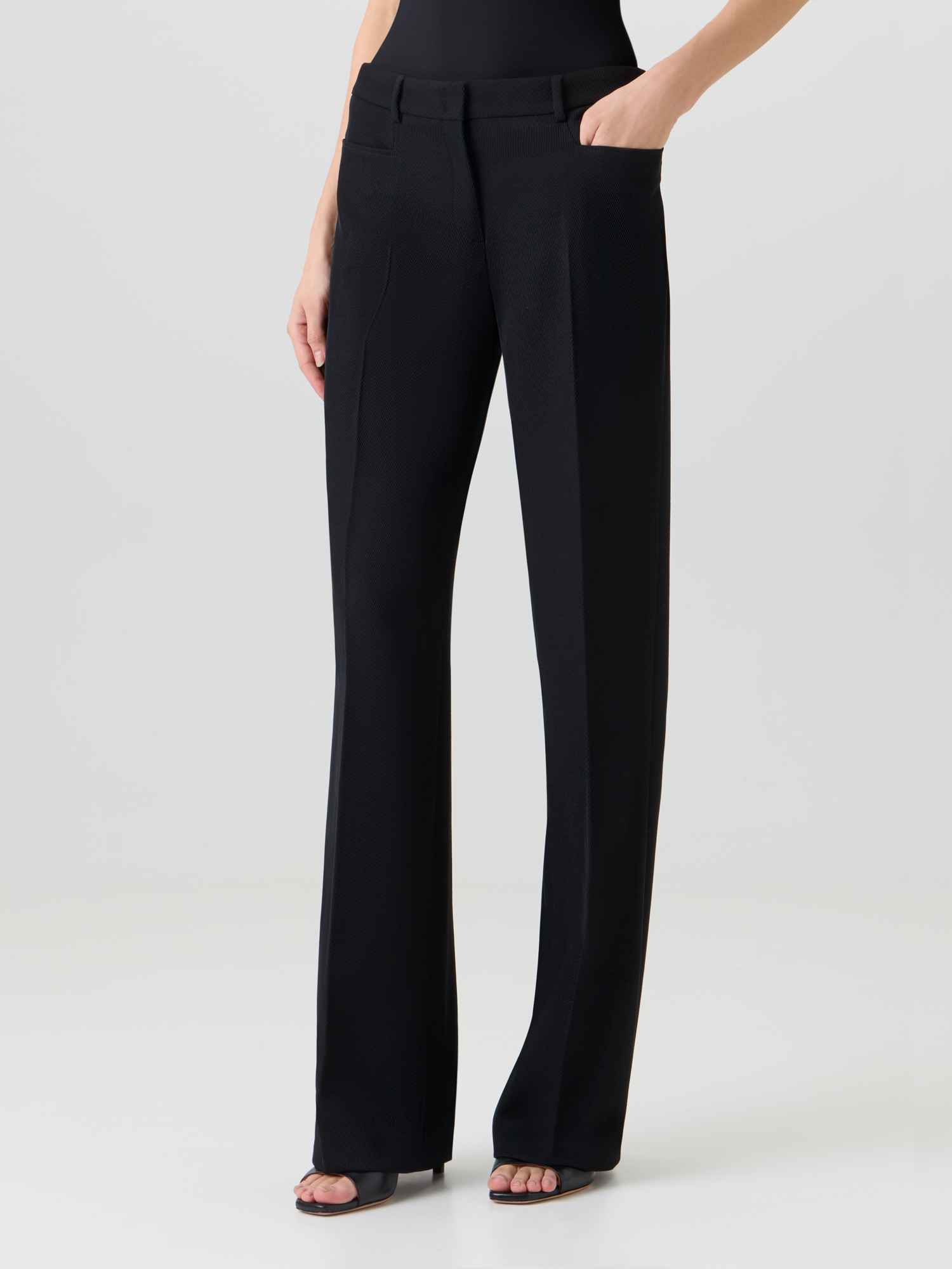Designer Mikka Straight-Leg Pants in Wool Tricotine - black 