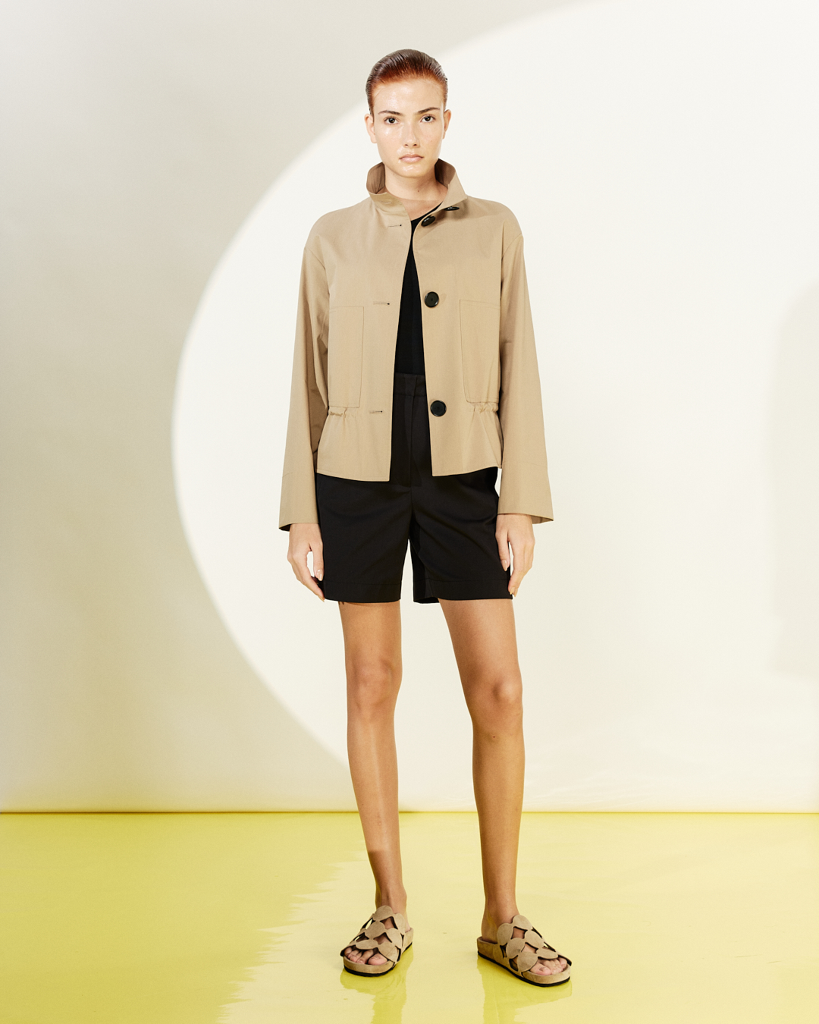 Designer Cotton Short Parka Jacket with Elastic Waist