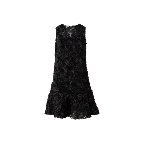Cocktail Dress with 3D Carnation Embroidery Black / 6 Cocktail Dress with 3D Carnation Embroidery Black / 6