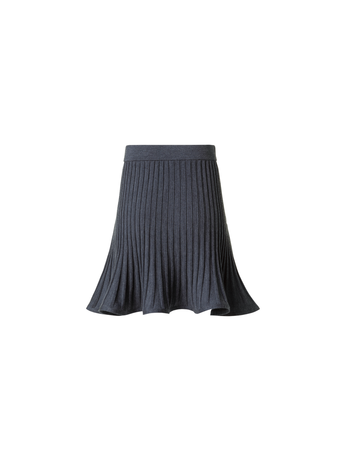 Designer Flared Merino Wool Rib Knit Mini Skirt - neutral - grey