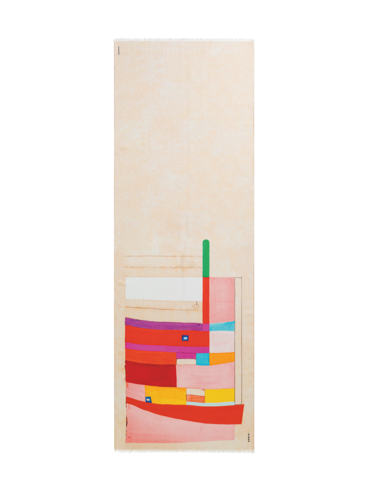 Designer Scarf in Cashmere and Silk with Mural Print - multicolor