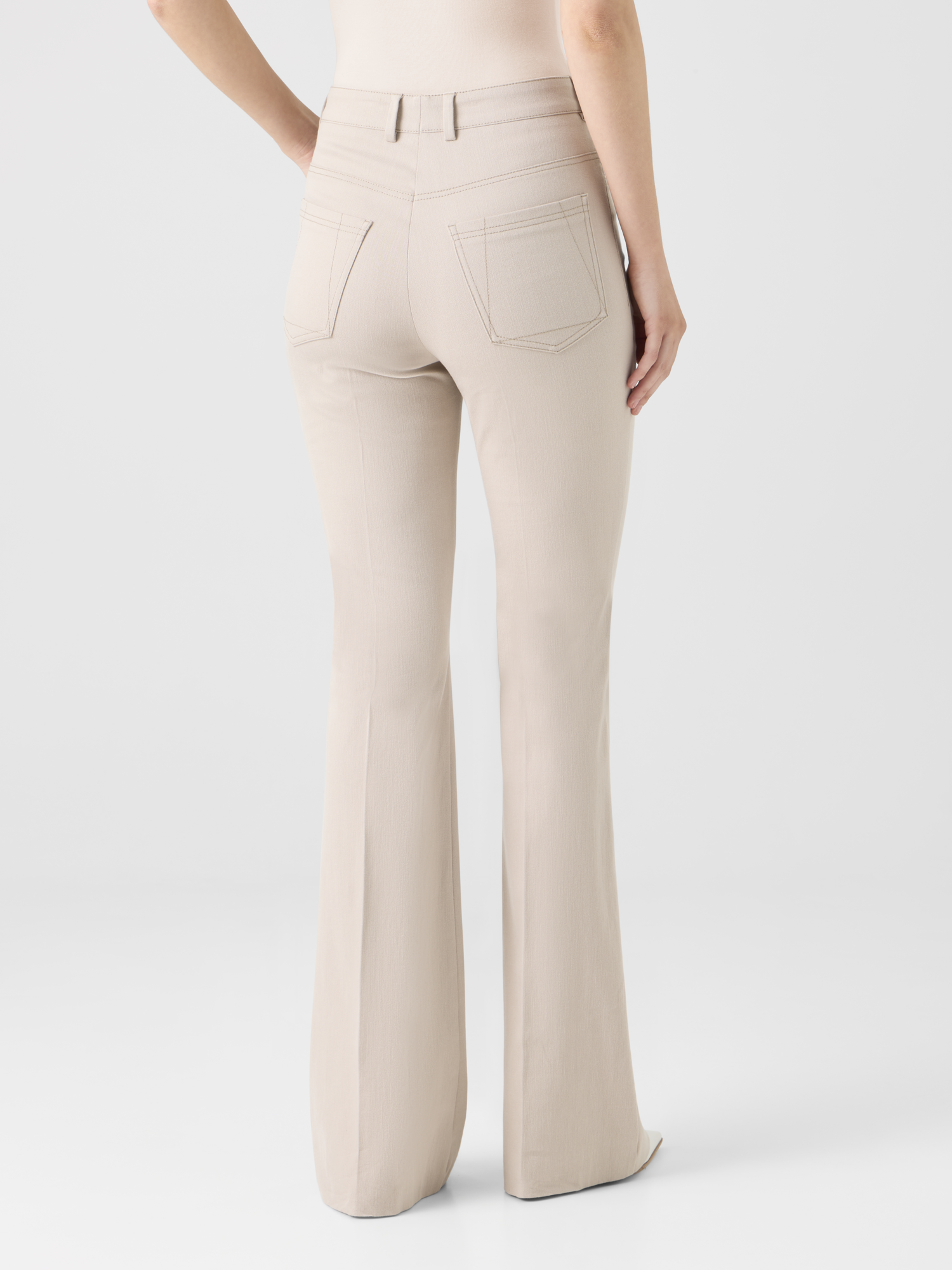 Designer Bootcut Cotton Denim Stretch Pants - beige 