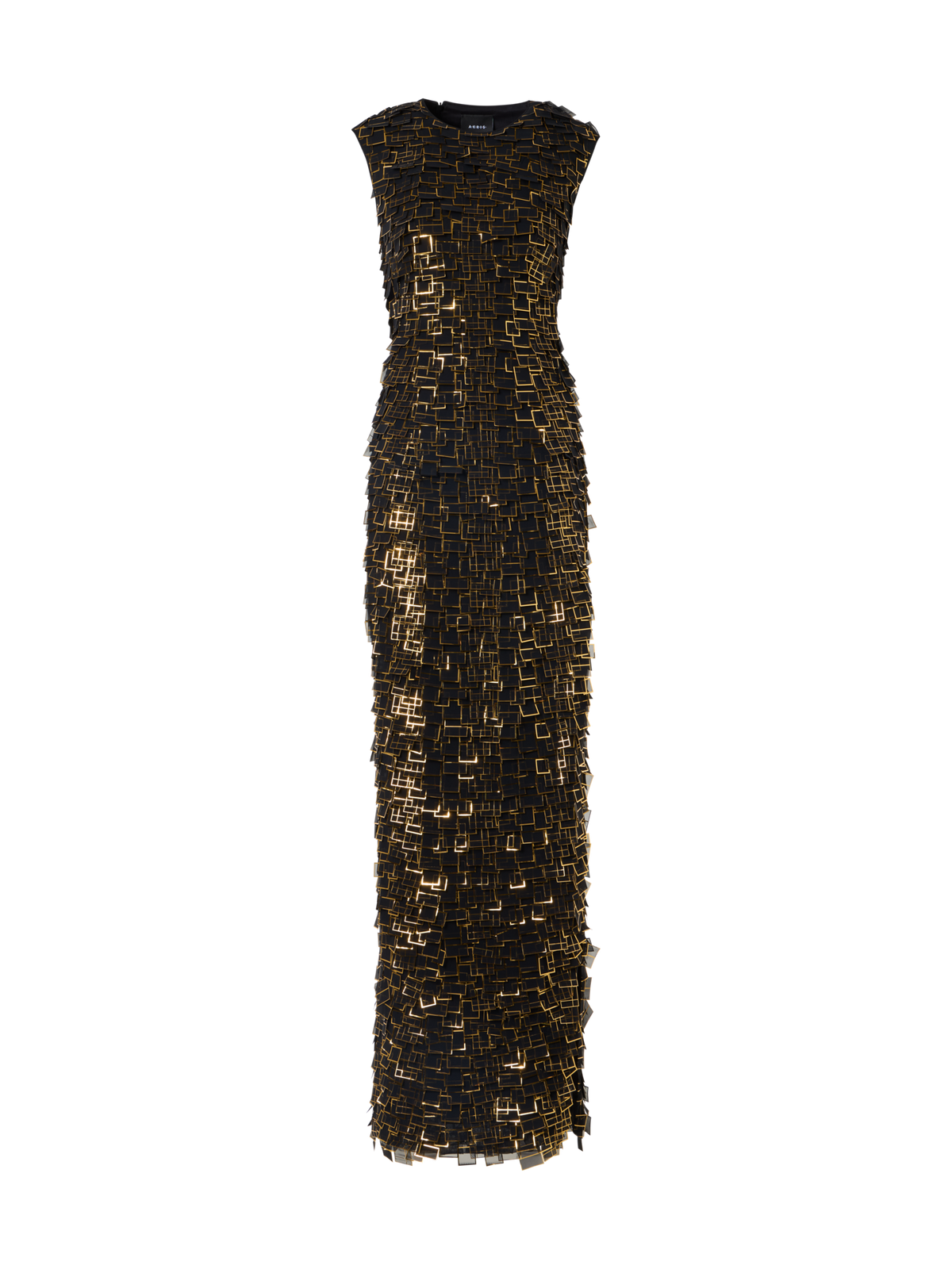 Designer Gown in Golden Frame Organza Tiles - black - multicolor