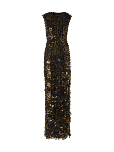 Designer Gown in Golden Frame Organza Tiles - black - multicolor