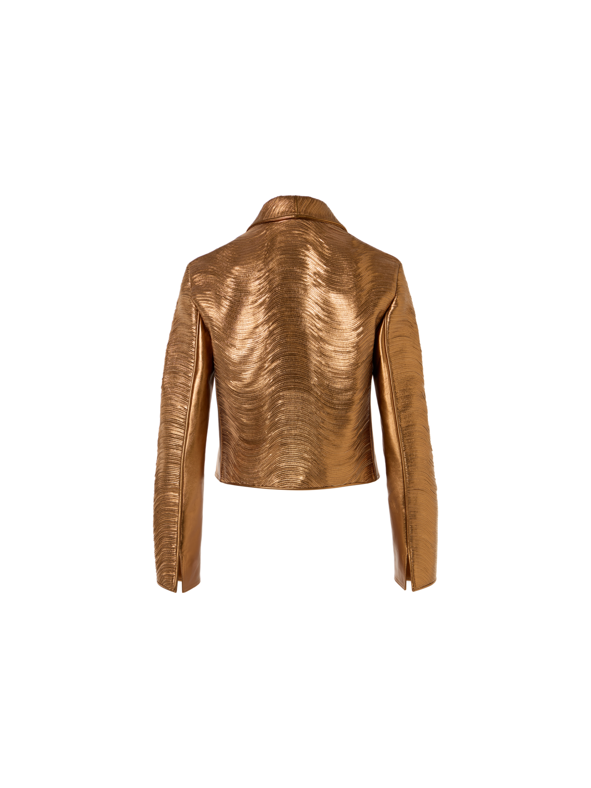 Designer Short Lamé Leather Stripe Embroidery Jacket - gold