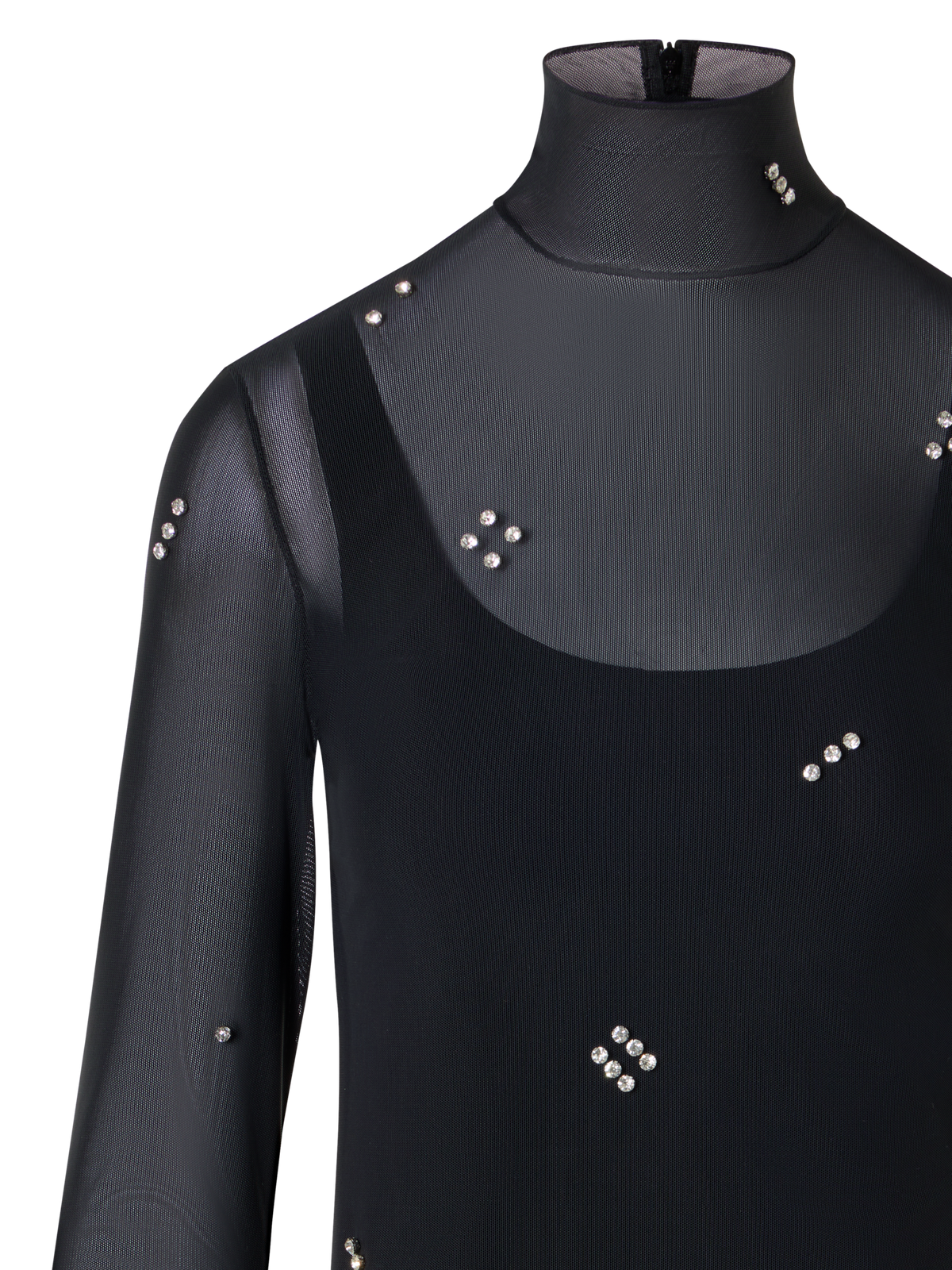 Designer Tulle Blouse with Diamond Dice Dot Embellishment - black