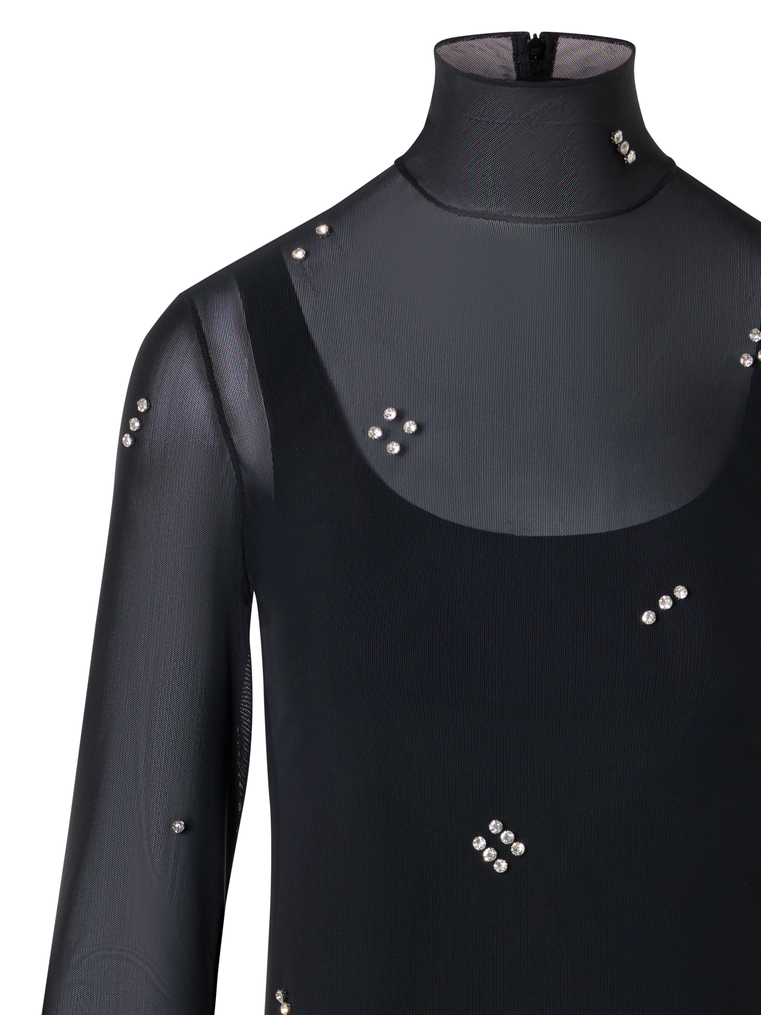 Designer Tulle Blouse with Diamond Dice Dot Embellishment - black