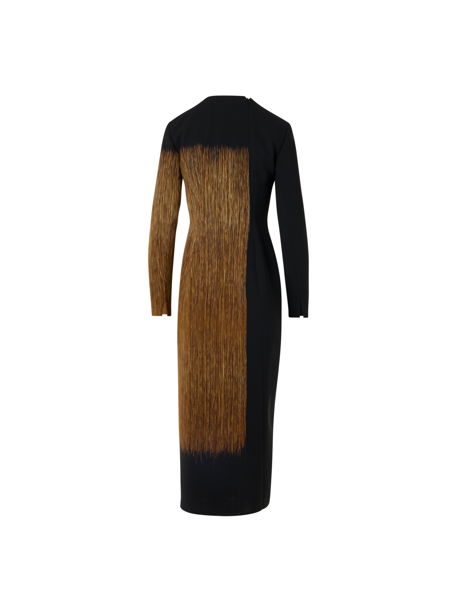 Designer Oro Lienzo Print Midi Sheath Dress in Wool Double-Face - beige - black - multicolor