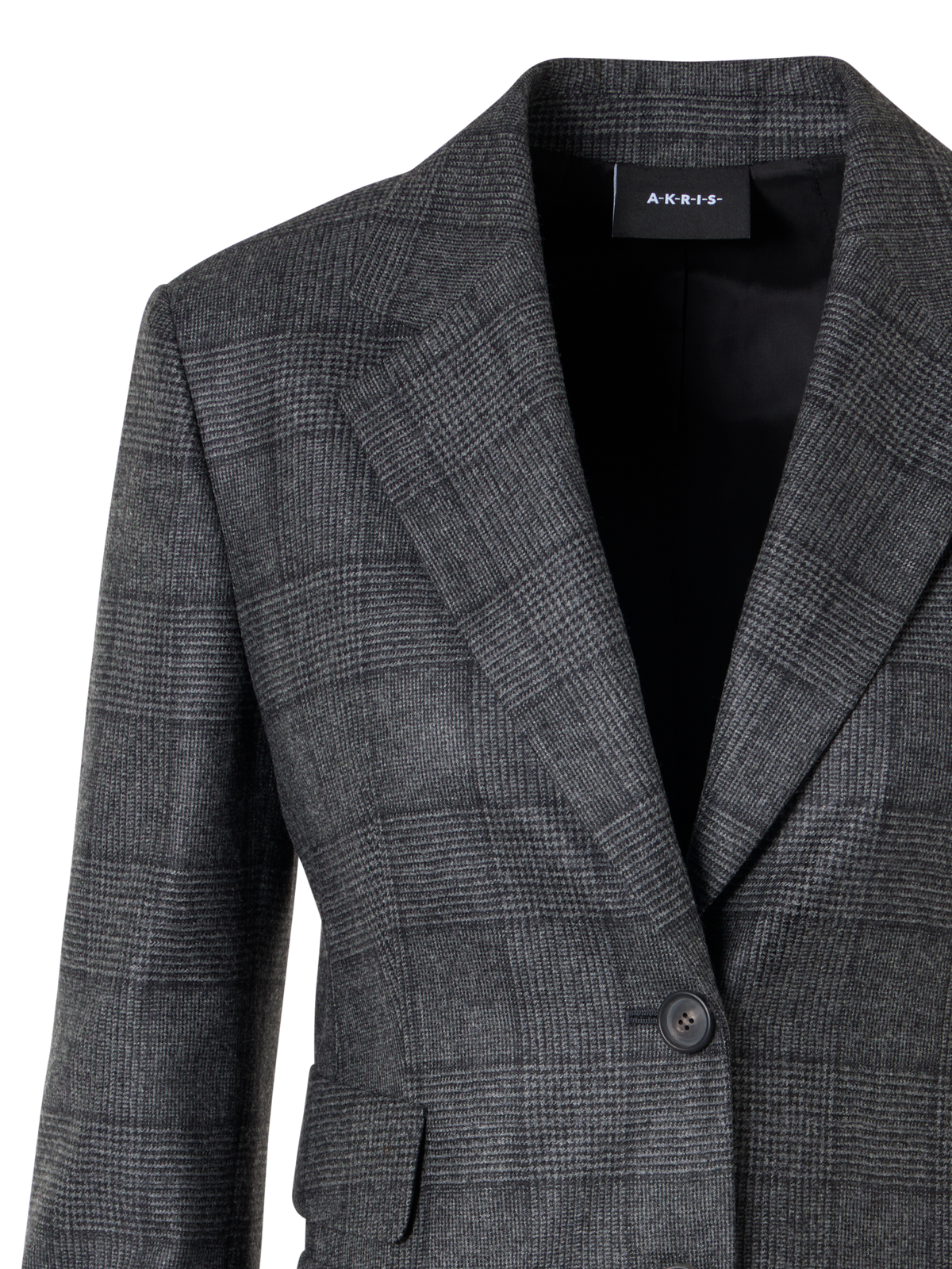 Designer Straight Wool Flannel Jacket in Prince of Wales - grey - multicolor - black
