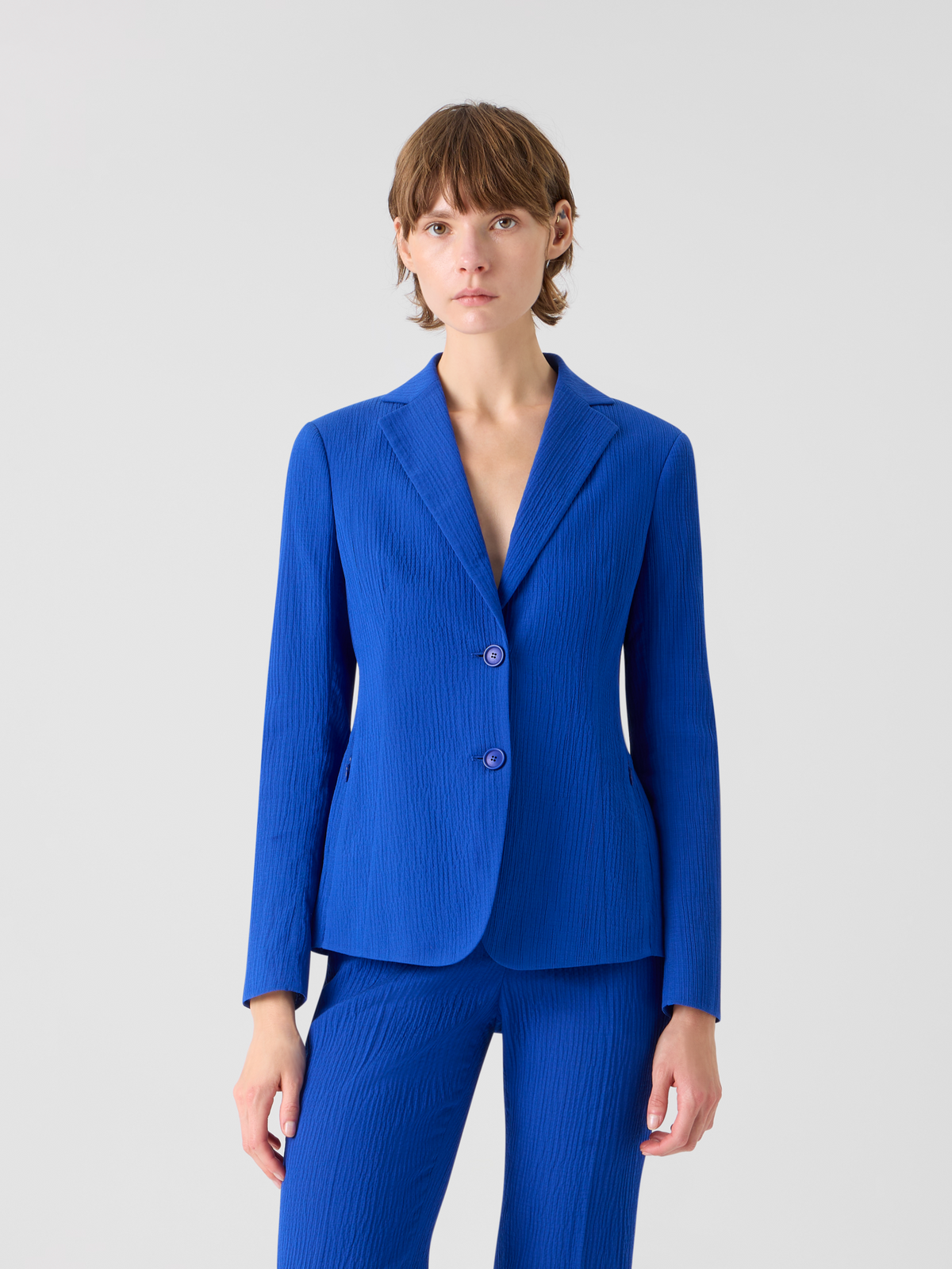 Designer Lavino Tailored Jacket in Structured Cotton Silk - blue #editorial