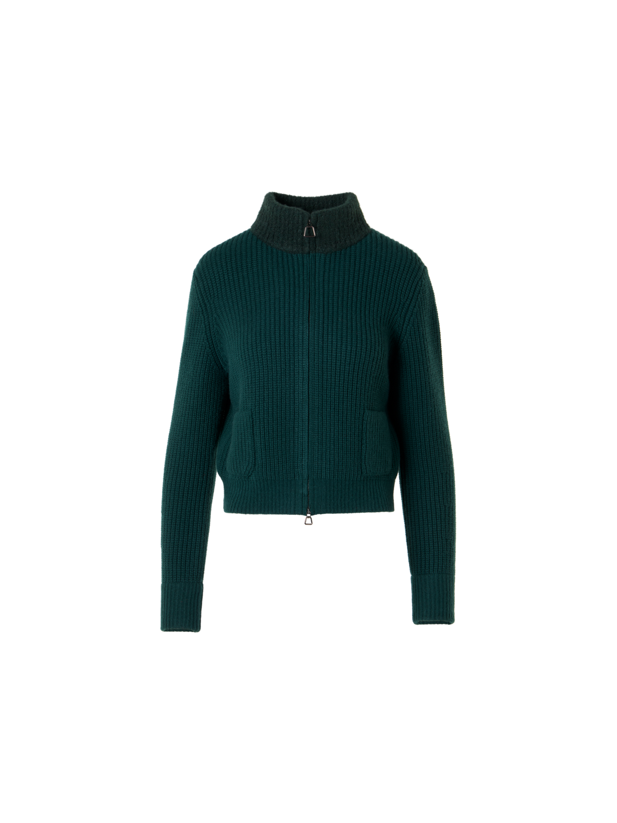 Designer Wool Cashmere Short Cardigan with Bouclé Collar - green