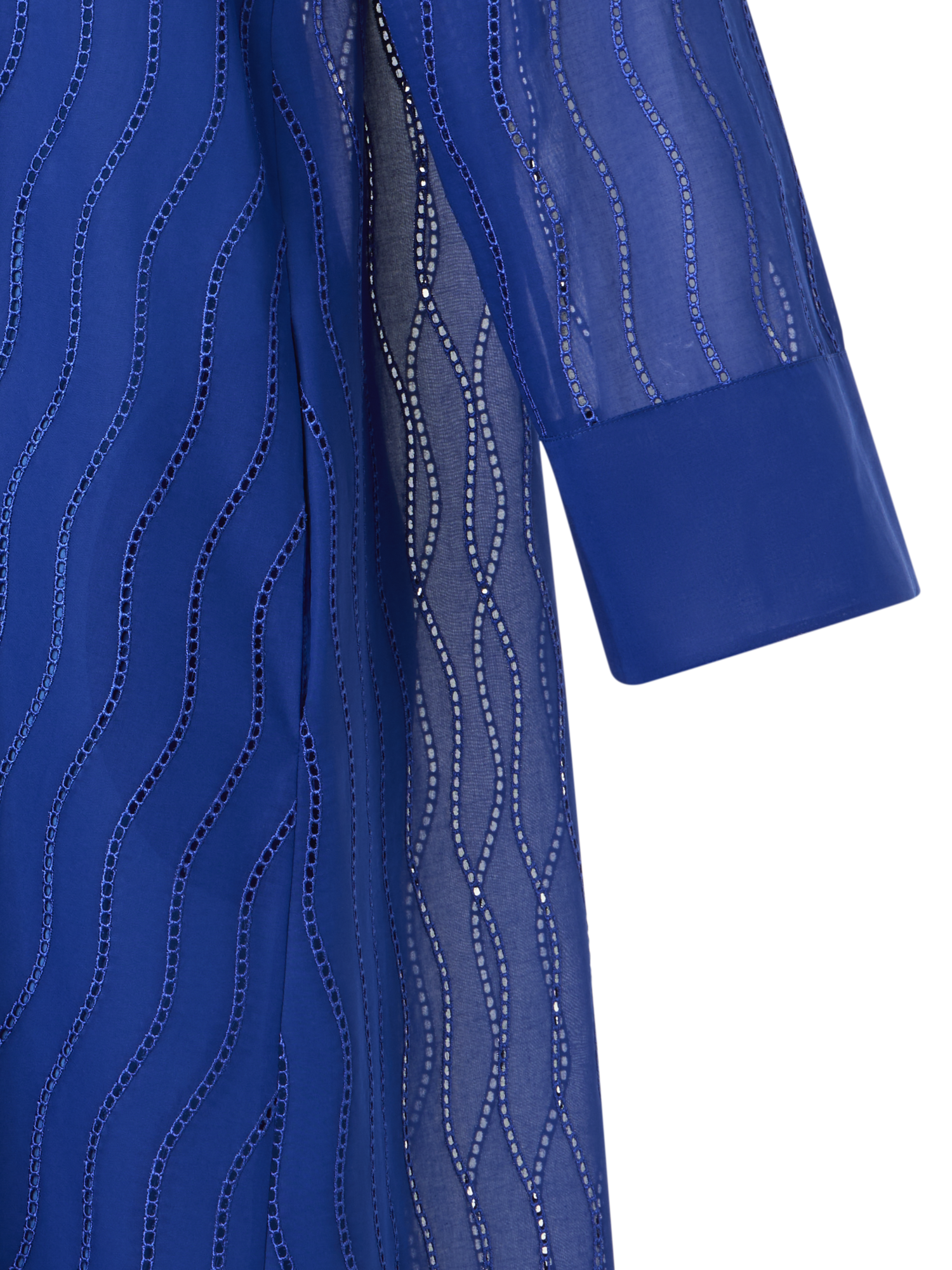 Designer Midi Shirt Dress with Wave Embroidery - blue